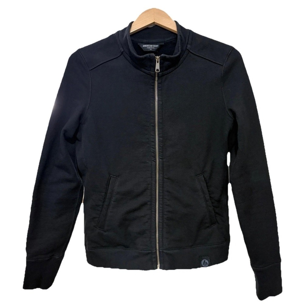 American Giant Jacket Womens Medium Moto Full Zip Black Heavyweight Sweatshirt